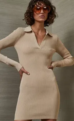 Bec & Bridge Latte Harper Knit Mini Dress Beige Size 6 / AU 10 for rent on The Volte - image 5
