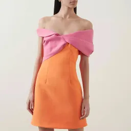 Rachel Gilbert Matteo Off Shoulder Mini Dress Orange/Pink Size 1 / AU 8 for rent on The Volte - image 2