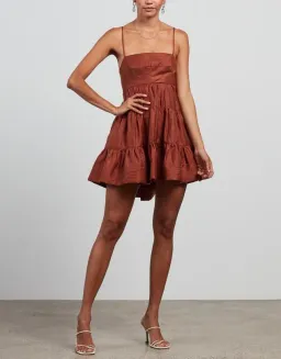 Shona Joy Elsa Tiered Mini Dress Brown Size 6 for rent on The Volte - image 1