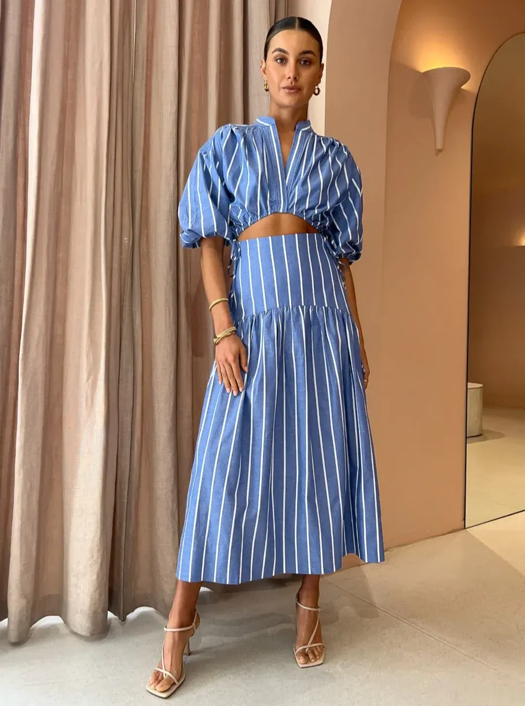 Shona Joy Kimberly Deconstructed Midi Dress In Chambray Blue Size AU 8 for rent on The Volte - main image