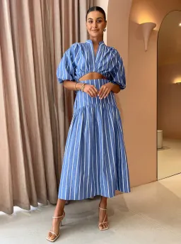 Shona Joy Kimberly Deconstructed Midi Dress In Chambray Blue Size AU 8 for rent on The Volte - image 1