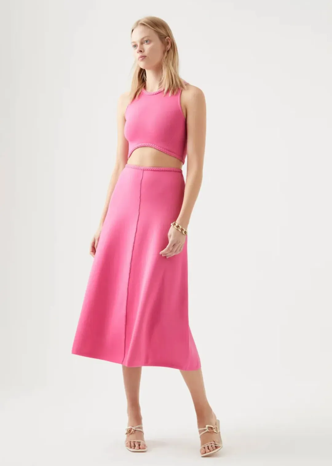 Aje Petal Knit Midi Skirt French Rose Pink Size S / AU 8 for rent on The Volte - main image
