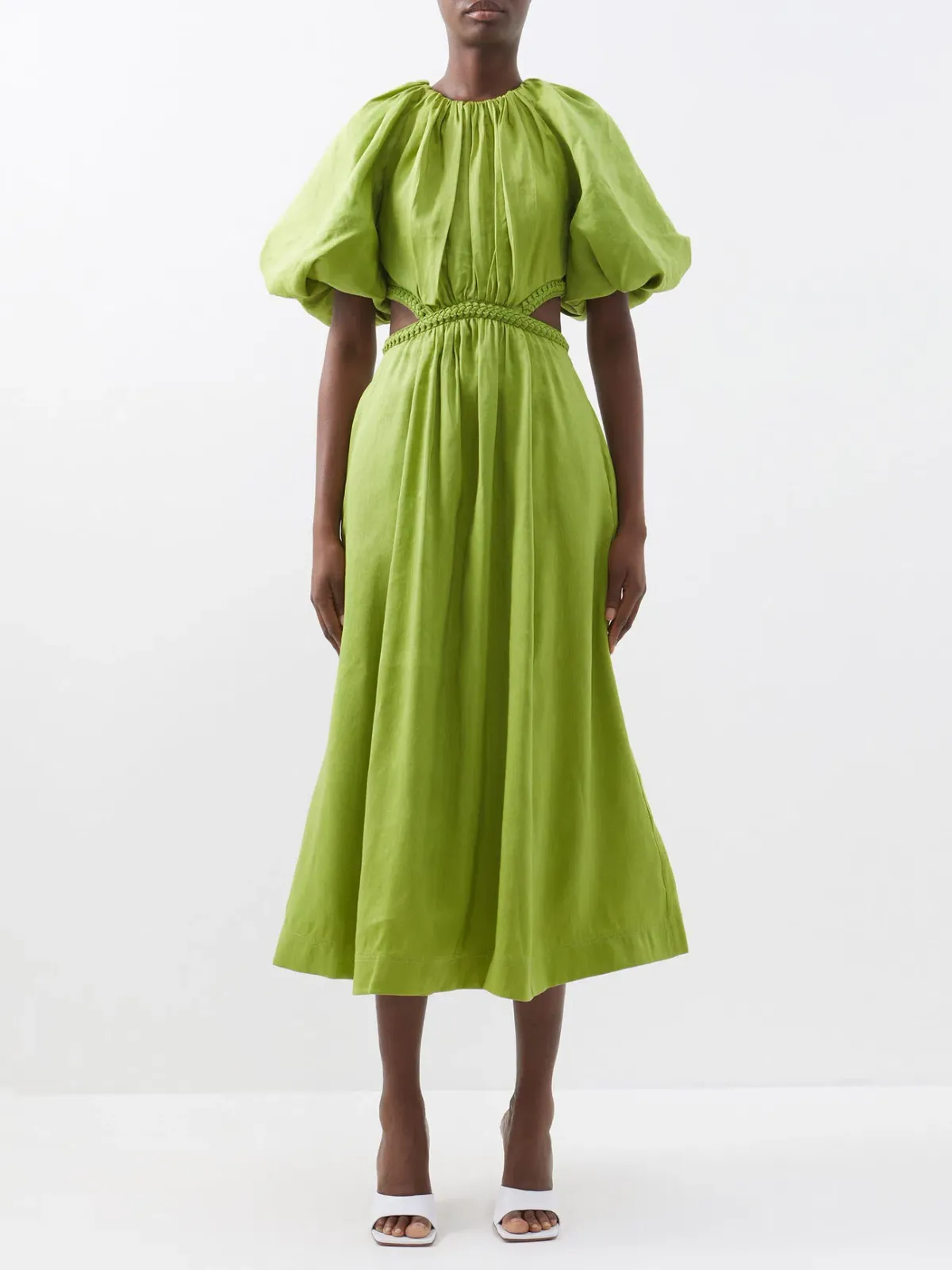 Aje Capucine Puff Sleeve Midi Dress Verdant Green Size 12 / L for rent on The Volte - main image