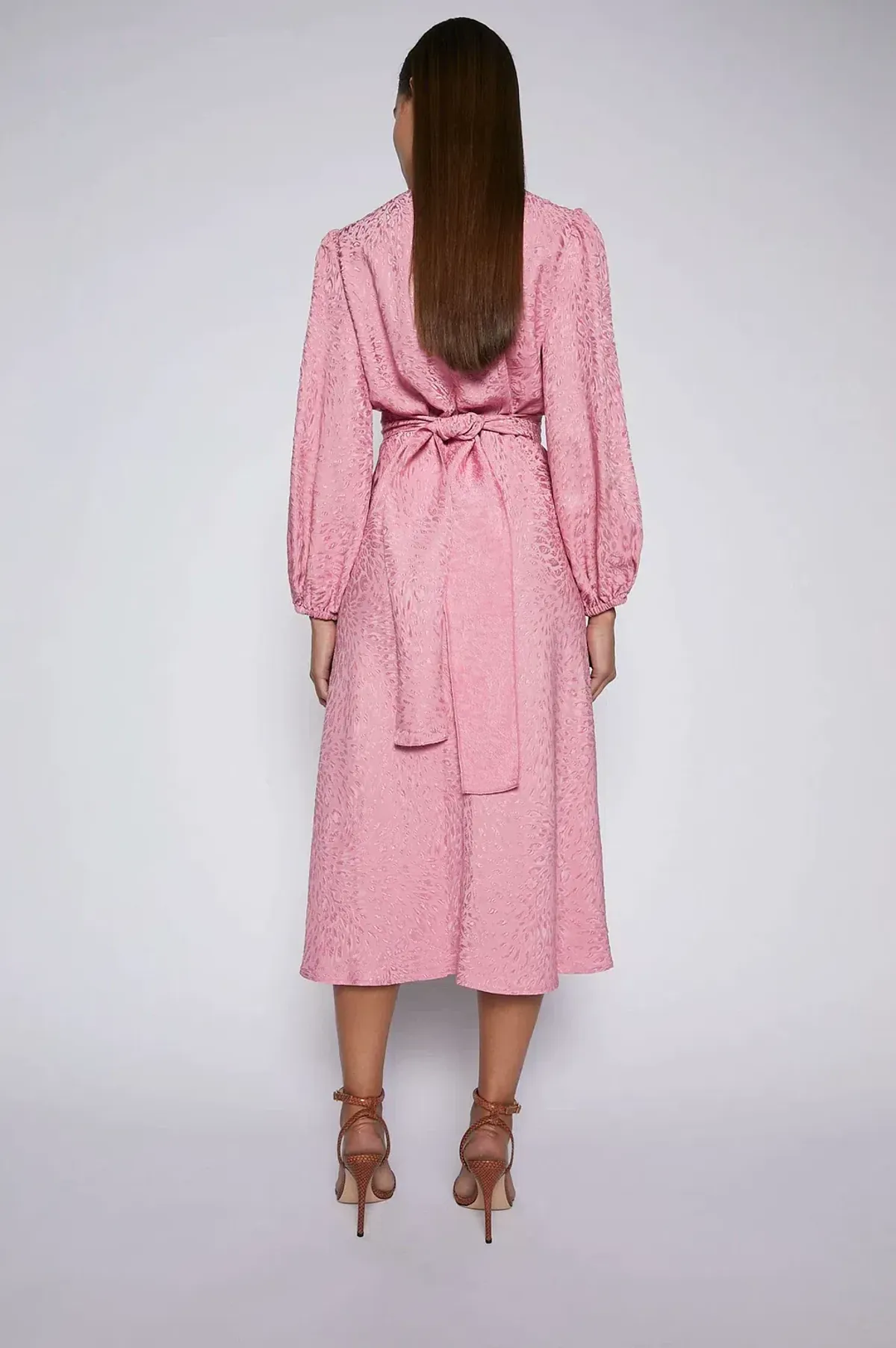 Scanlan Theodore French Textured Weave Midi Dress Pink Size AU 12 - Image 3