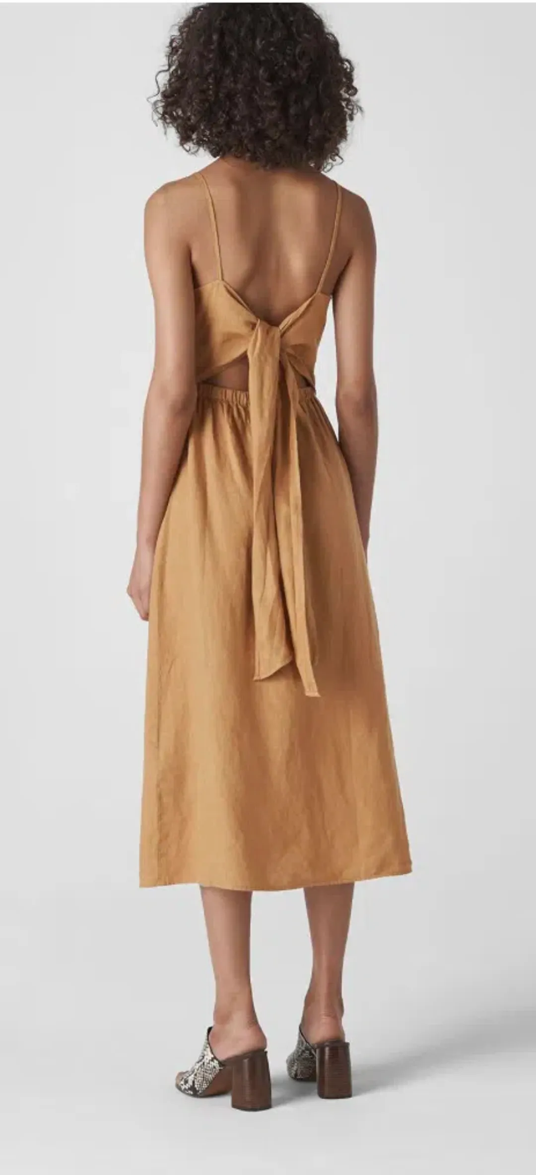 Whistles Milana Tie-Back Linen Dress Toffee Size 12 for rent on The Volte - main image