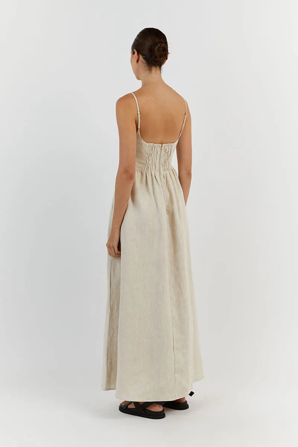 DISSH Sunny Natural Linen Midi Dress Beige Size 8 - Image 3