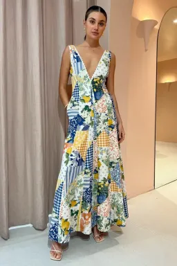 By Nicola Wavy Maxi Dress in Lemon Patchwork Print Size 10 for rent on The Volte - image 1