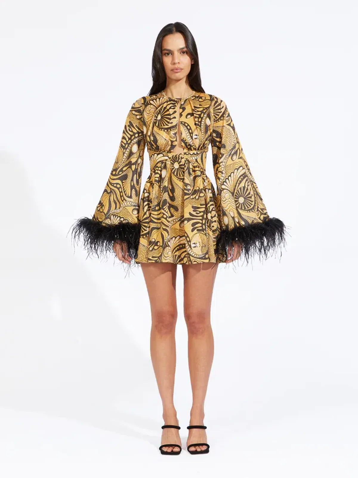 Alice McCall Gold Dust Feather Mini Dress Print Size 6 - Image 1