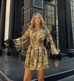 Alice McCall Gold Dust Feather Mini Dress Print Size 6 for rent on The Volte - image 2