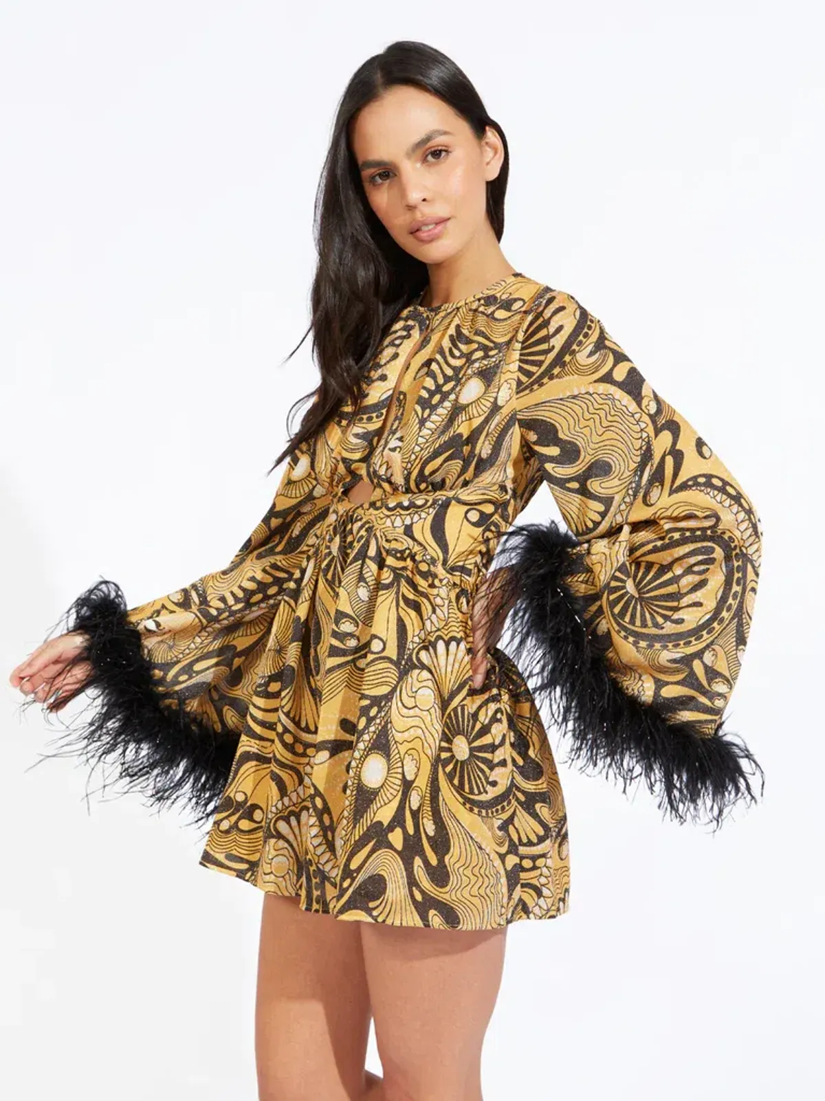 Alice McCall Gold Dust Feather Mini Dress Print Size 6 - Image 4