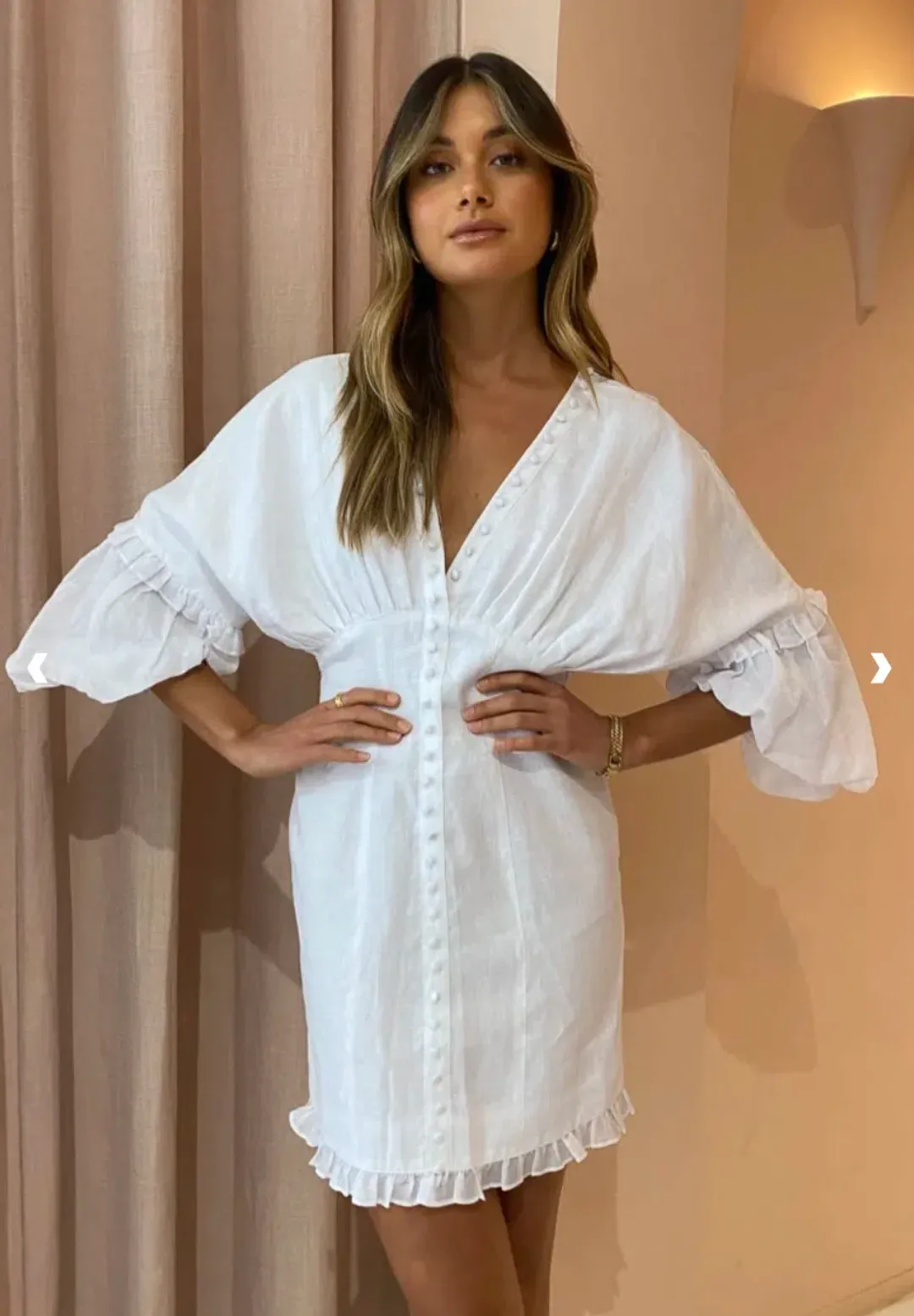 Joslin Taylor Linen Ramie Mini Dress In Optical White Size 6 for rent on The Volte - main image