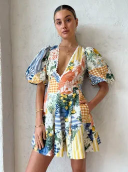 By Nicola Wavy Mini Dress Lemon Patchwork Multi Size AU 10 for rent on The Volte - image 1