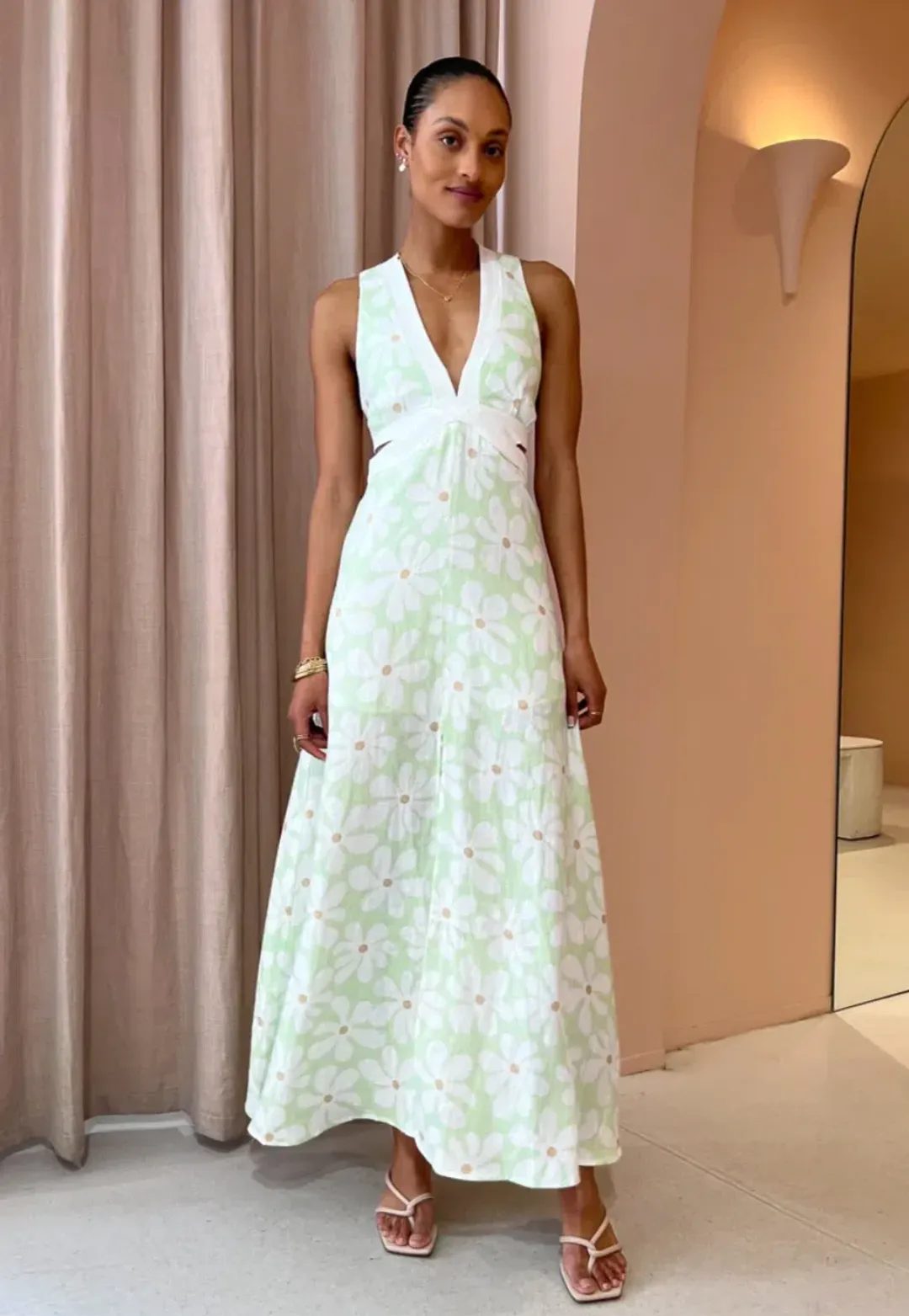 By Johnny Fleur Midi Dress Print Green Size AU 8 for rent on The Volte - main image