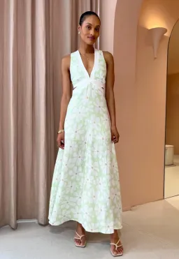 By Johnny Fleur Midi Dress Print Green Size AU 8 for rent on The Volte - image 4