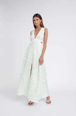 By Johnny Fleur Midi Dress Print Green Size AU 8 for rent on The Volte - image 1