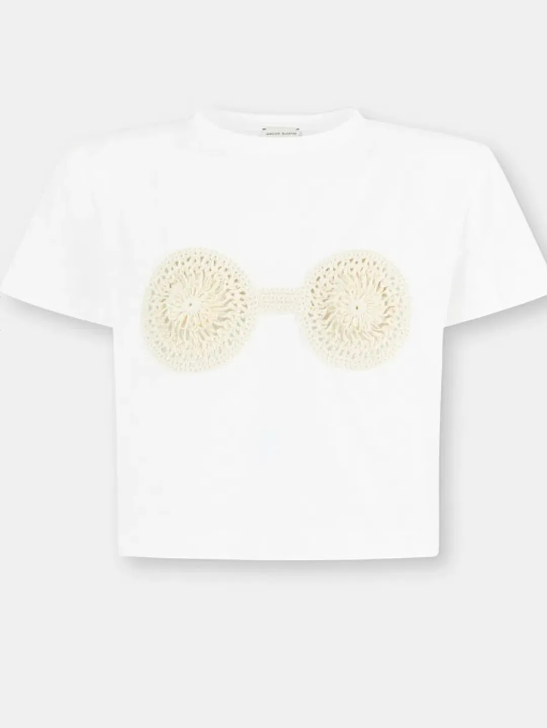 Magda Butrym Feather Crochet Mini Skirt cream and crochet T-shirt Size 36 / Au 8 for rent on The Volte - main image