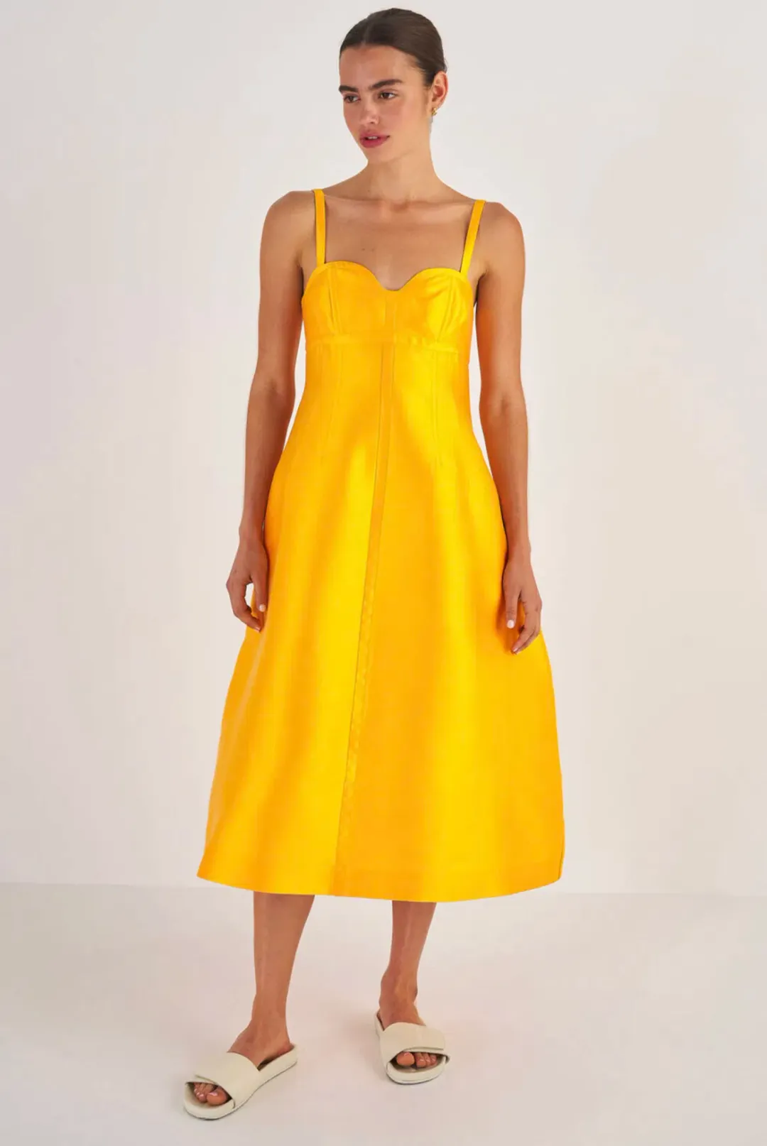 Oroton Sculptured Bodice Dress Marigold Size 10 for rent on The Volte - main image