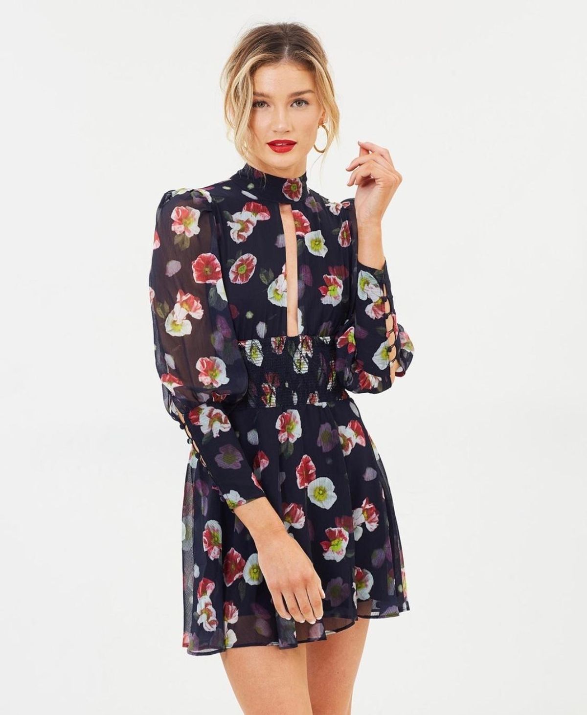 Misha Floral Mini Dress Black Size 8 - Image 2