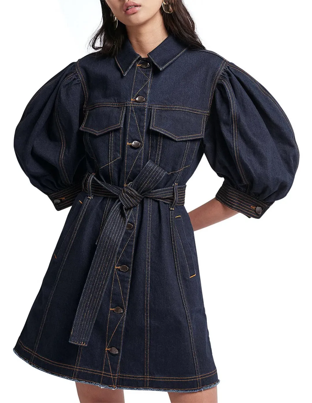 Aje Tori Denim Mini Dress Blue Size 14 for rent on The Volte - main image