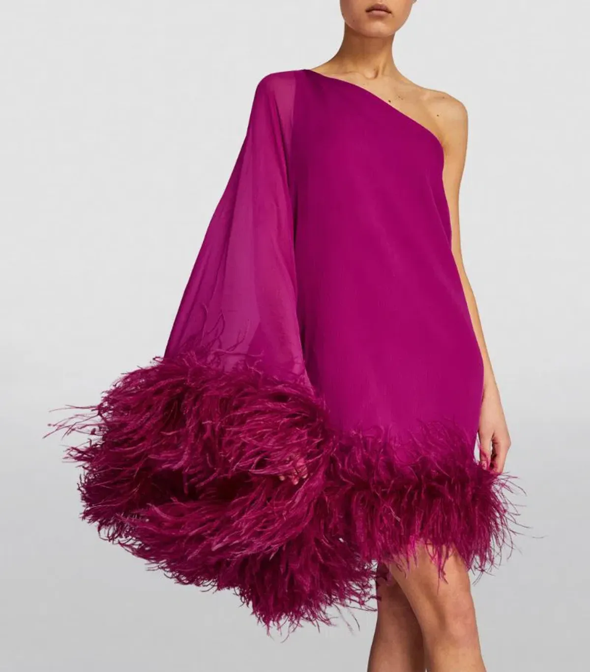 TALLER MARMO Feather-Trimmed Asymmetric Mini Dress Pink Size 10 - Image 2