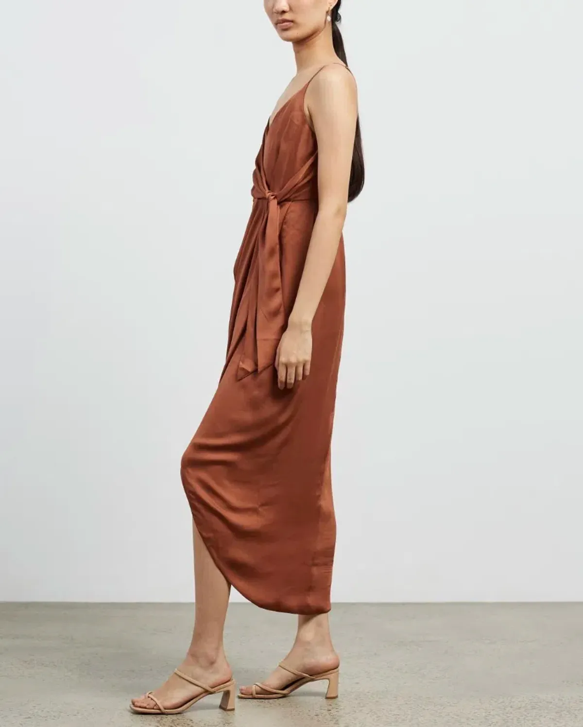 Shona Joy Luxe Tie Front Cocktail Dress Mocha Size 10 - Image 2