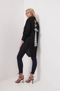 Aje Virtuous Lace-Up Longline Shirt In Black Size 10 for rent on The Volte - image 3