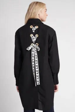 Aje Virtuous Lace-Up Longline Shirt In Black Size 10 for rent on The Volte - image 4