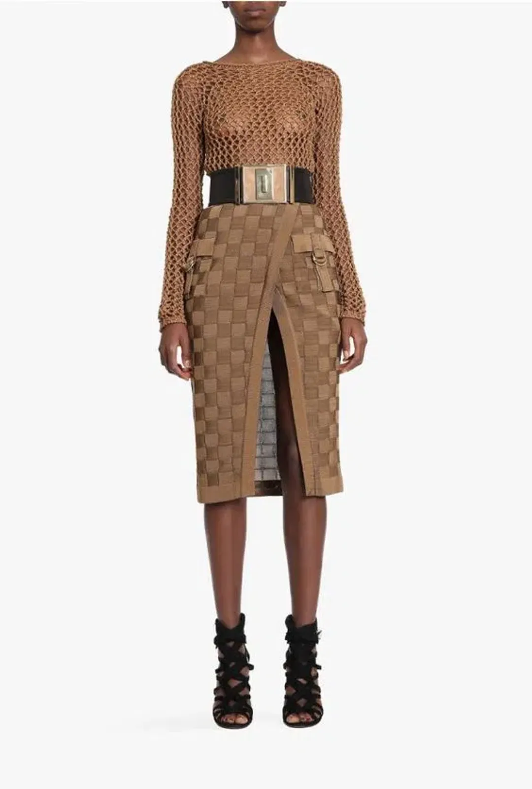 Balmain Woven Skirt Brown Size 6 for rent on The Volte - main image