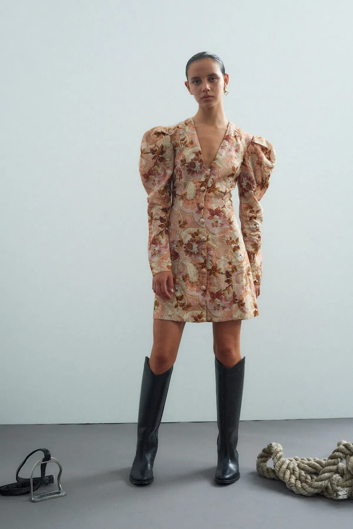 Alemais Phillipa Puff Sleeve Mini Dress Print Size 8 for rent on The Volte - main image