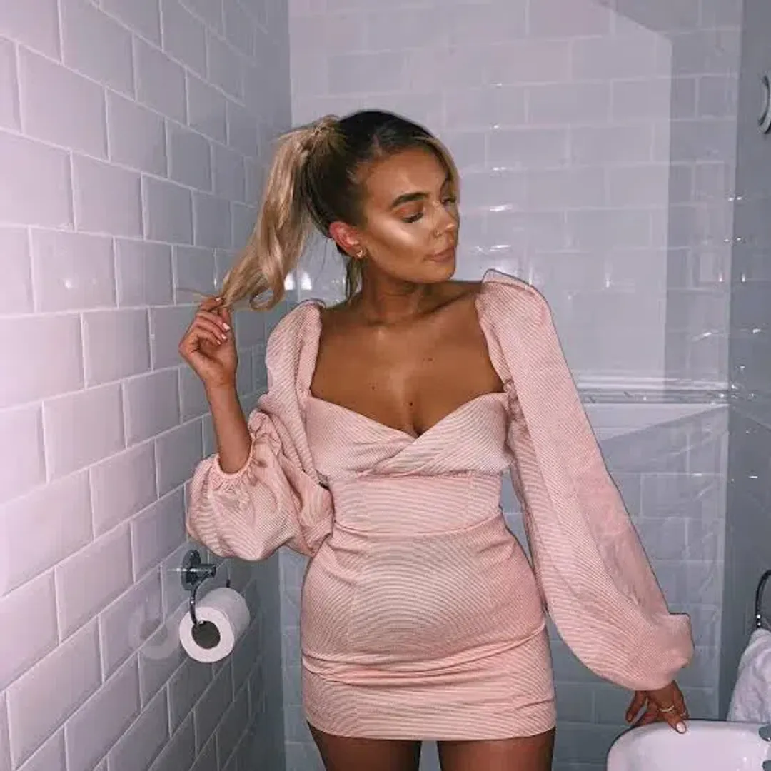House of CB Aliyah Damask Balloon Sleeve Mini Dress Blush Size 8 for rent on The Volte - main image