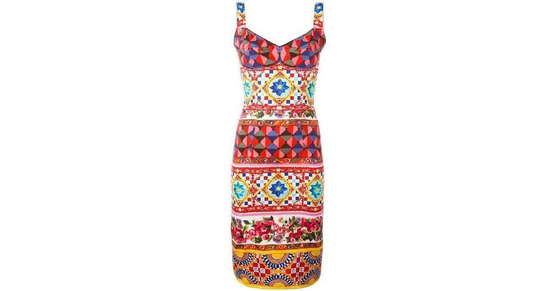 Dolce & Gabbana Mambo Print Fitted Dress Print Size 10 for rent on The Volte - main image