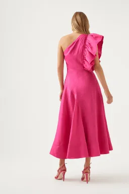 Aje Bonjour Asymmetric Midi Dress Pink Size L / AU 12 for rent on The Volte - image 2