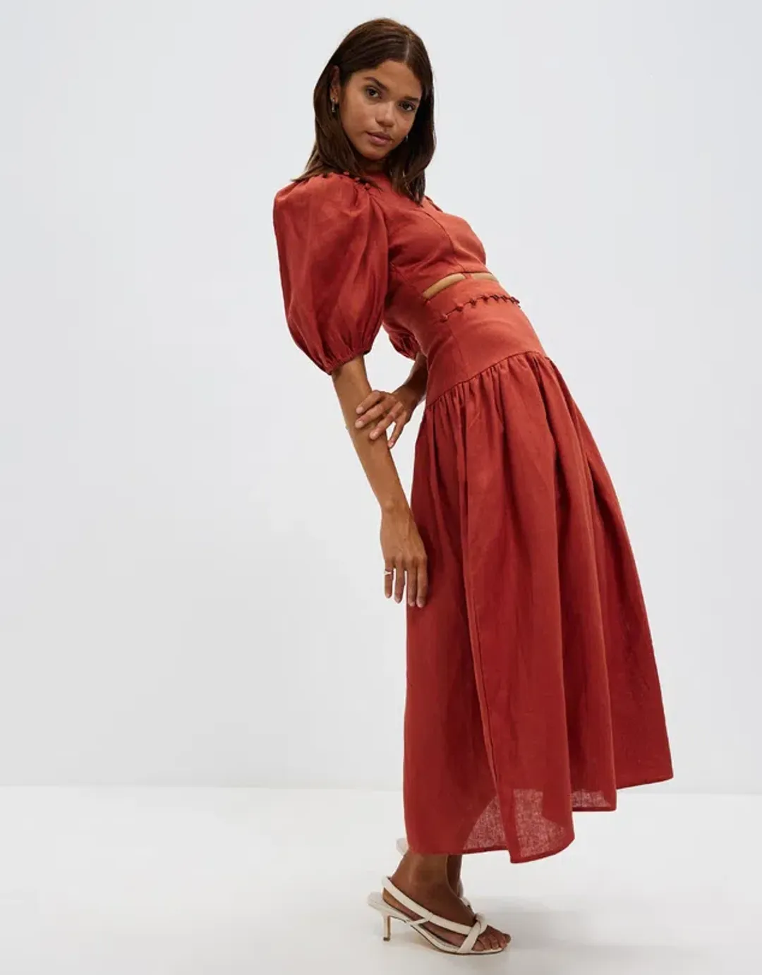 Aere Button Detail Maxi Dress Rust Size 8 for rent on The Volte - main image