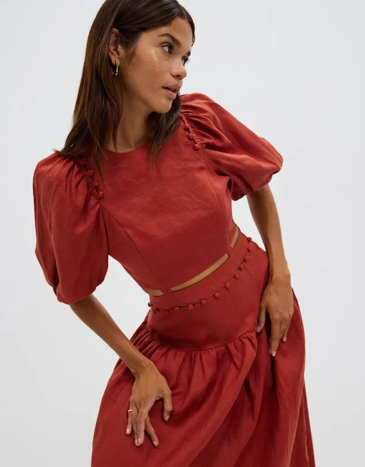 Aere Button Detail Maxi Dress Rust Size 8 - Image 4