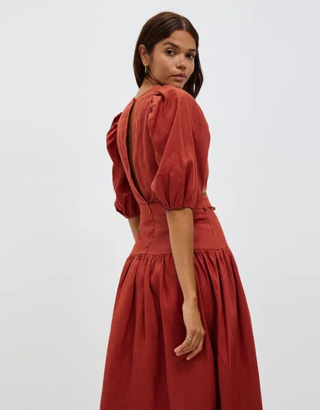 Aere Button Detail Maxi Dress Rust Size 8 for rent on The Volte - main image