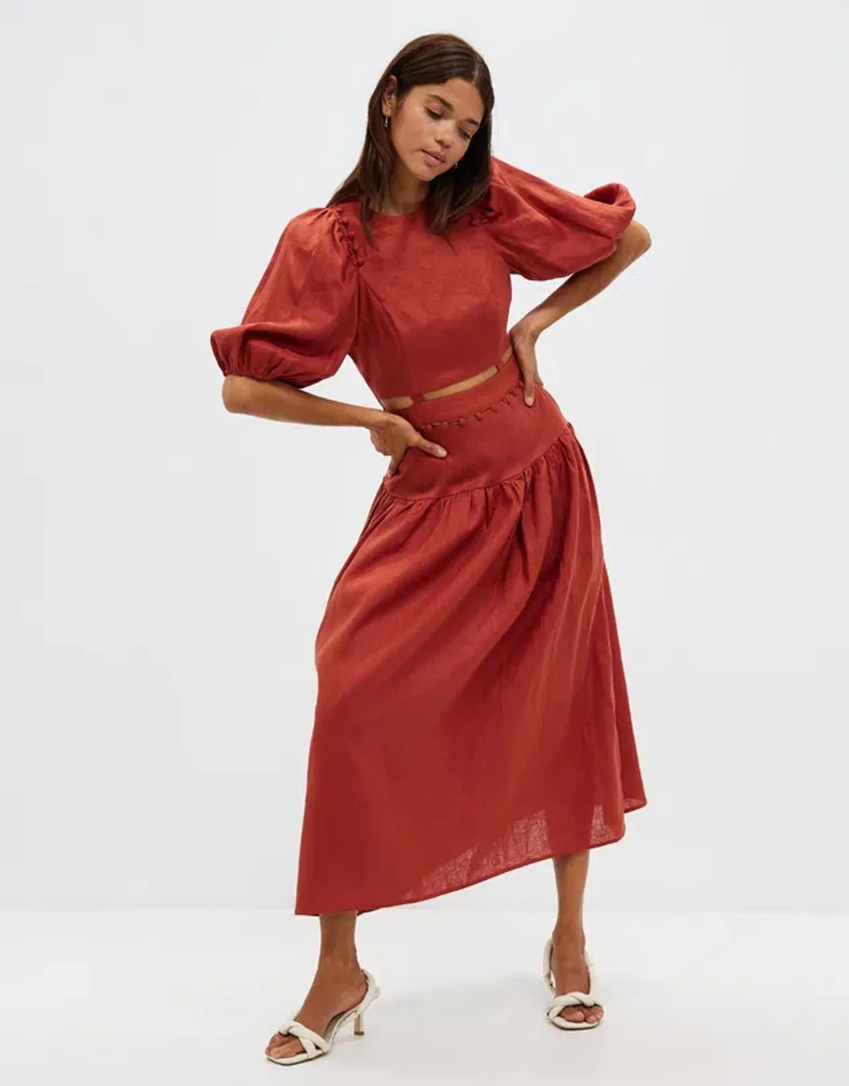 Aere Button Detail Maxi Dress Rust Size 8 - Image 1
