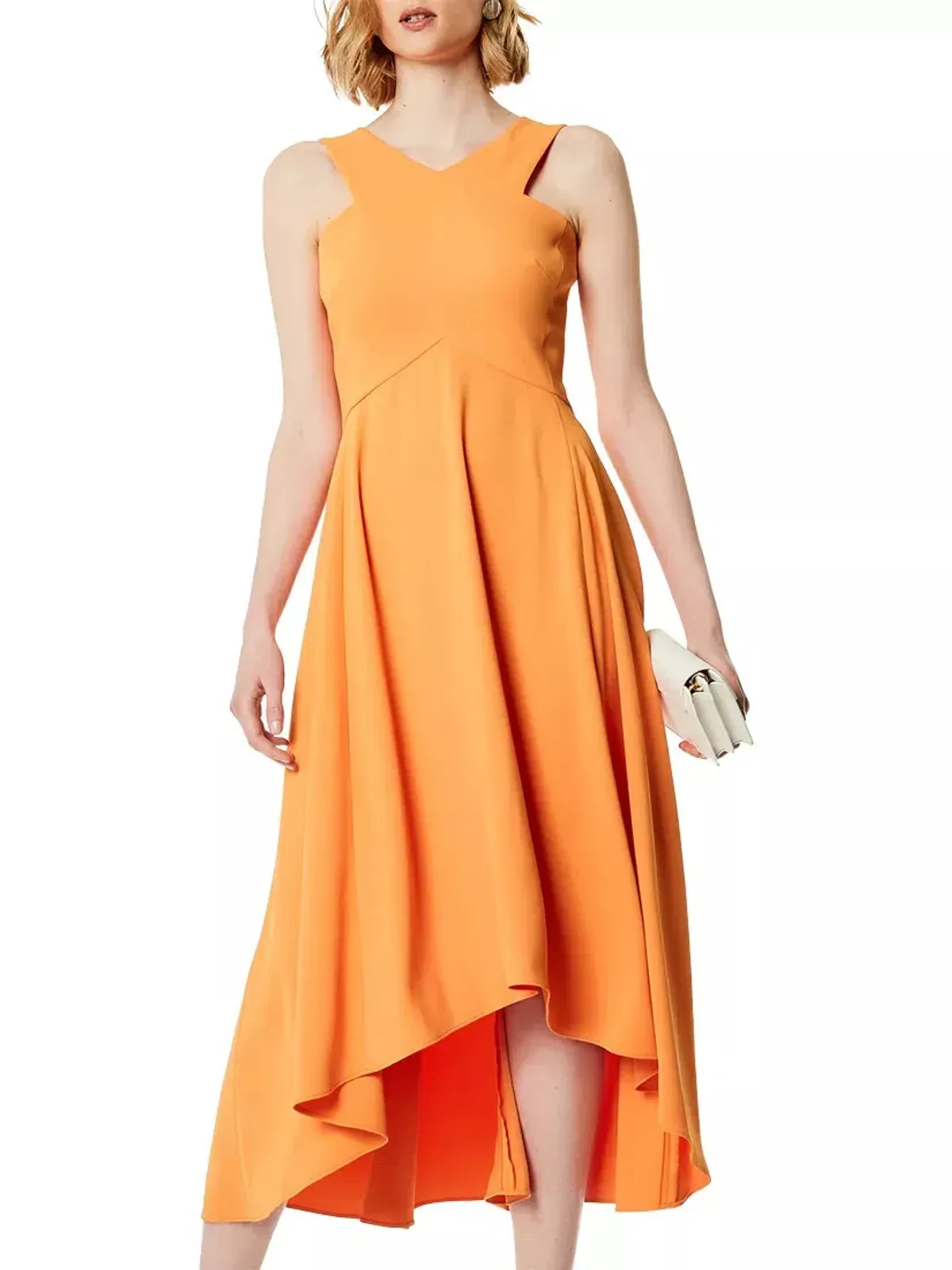 Karen Millen Flared Midi Dress Orange Size 10 for rent on The Volte - main image