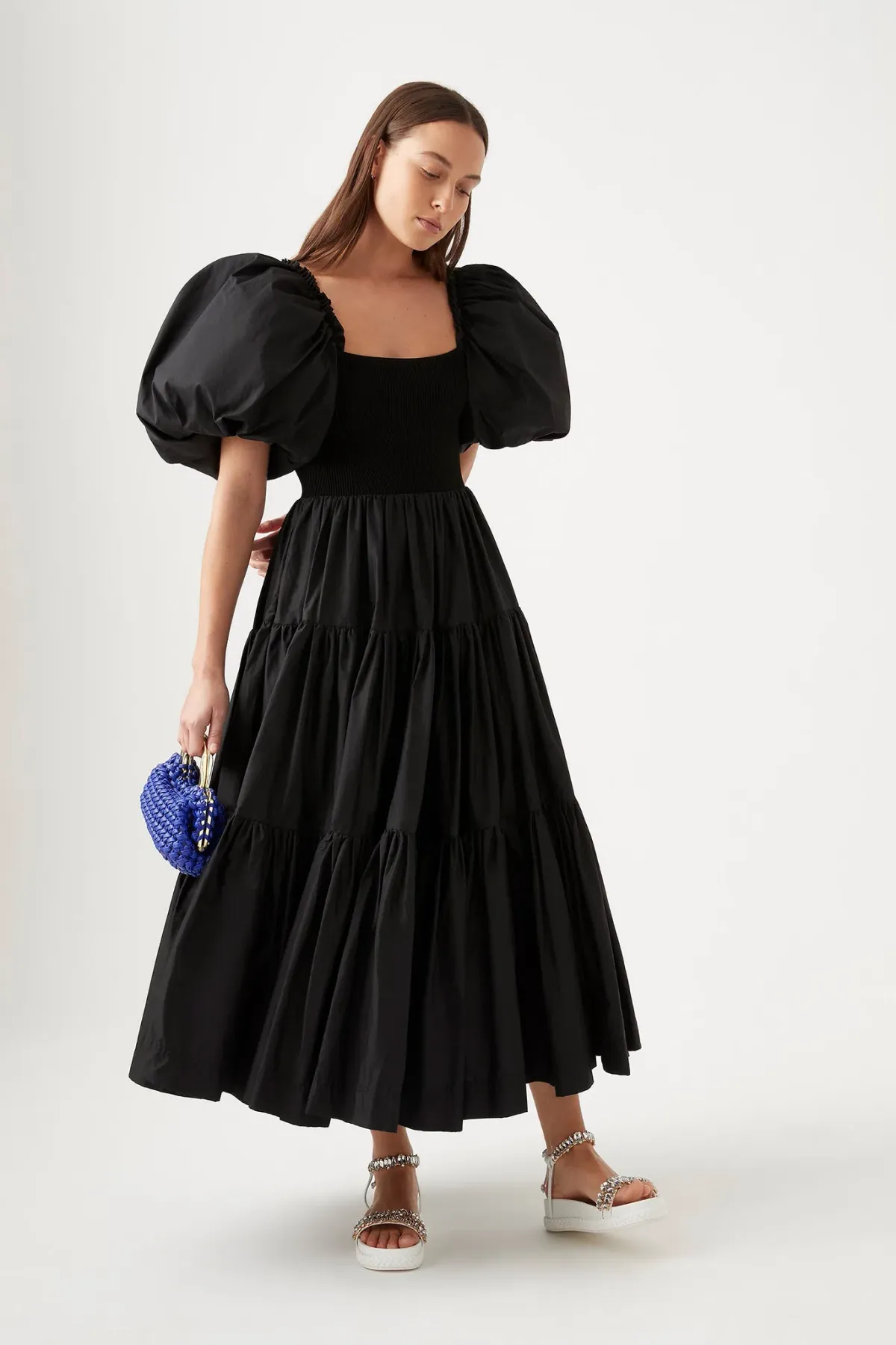 Aje Casa Puff Sleve Midi Dress Black Size 12 for rent on The Volte - main image