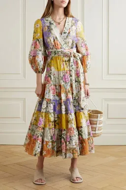 Zimmermann Pattie Wrap Midi Dress Spliced Floral Size 1/AU 10 for rent on The Volte - image 1
