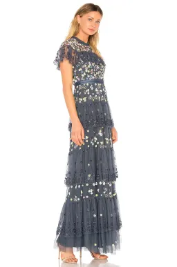 Needle and Thread Tiered Anglais Gown Washed Indigo Beaded Floral Size 8 for rent on The Volte - image 2