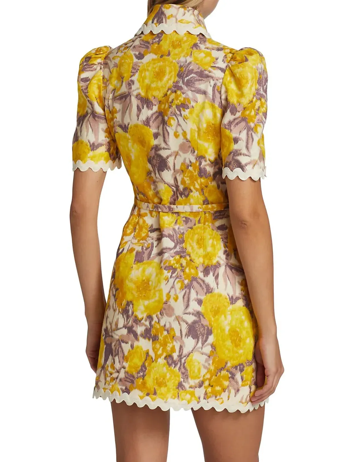 Zimmermann High Tide Ric Rac Mini Dress Yellow Ikat Floral Size 1 / AU 10 - Image 2