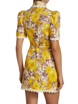Zimmermann High Tide Ric Rac Mini Dress Yellow Ikat Floral Size 1 / AU 10 for rent on The Volte - image 2