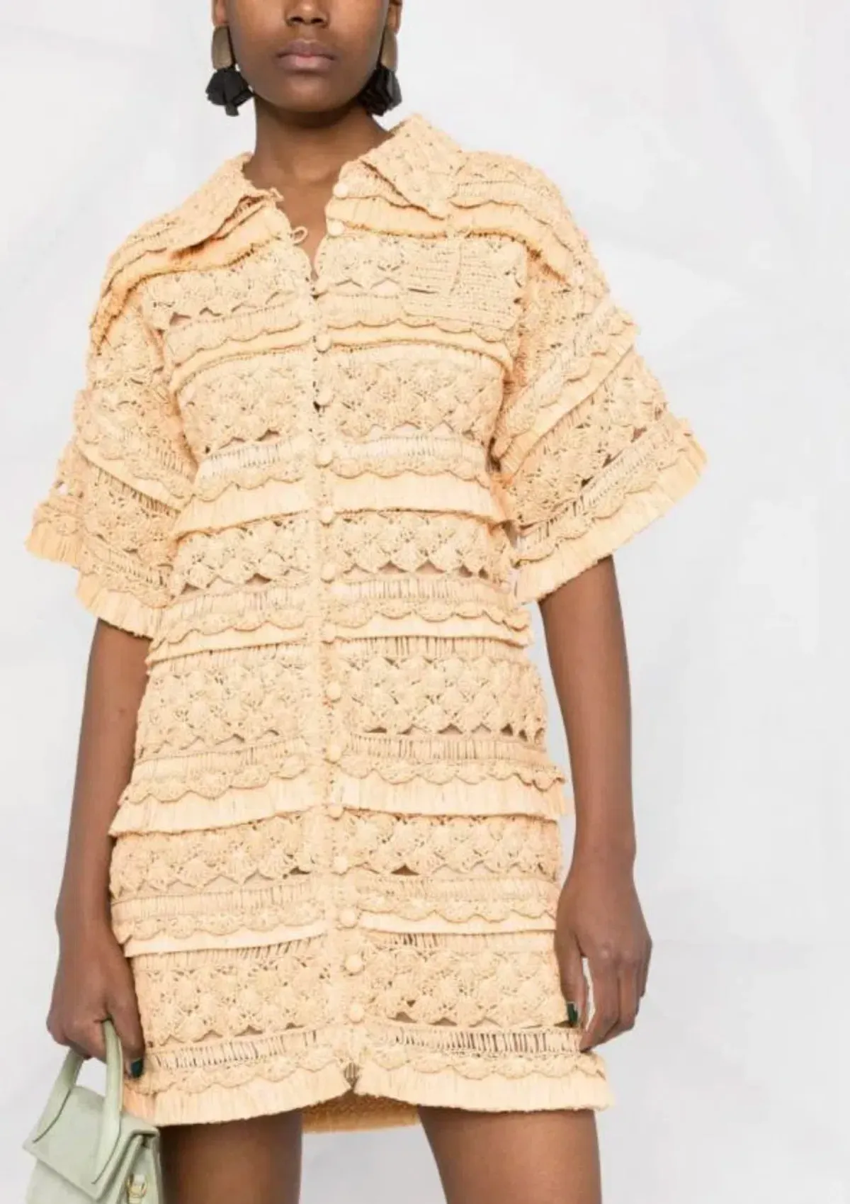 Zimmermann Postcard Straw Crochet Mini Dress Beige Size 0/AU 8 - Image 5