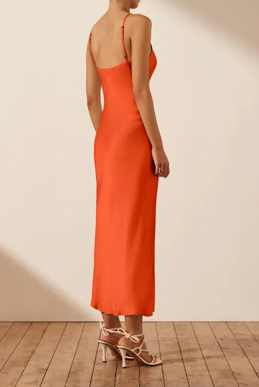 Shona Joy Milo Cut Out Slit Midi Dress - Hibiscus Red/ Orange Size AU 12 for rent on The Volte - main image