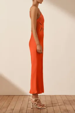 Shona Joy Milo Cut Out Slit Midi Dress - Hibiscus Red/ Orange Size AU 12 for rent on The Volte - image 3
