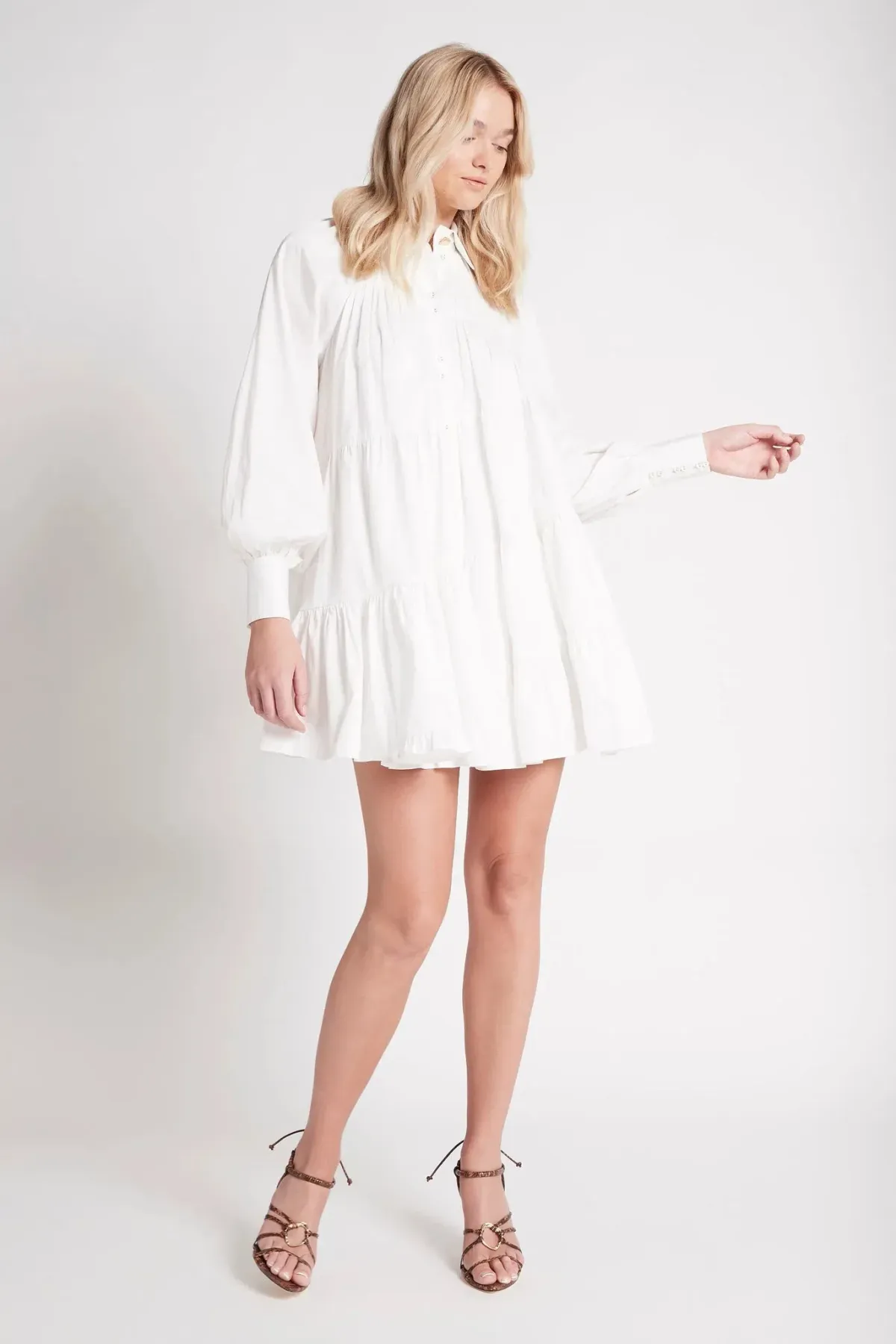 Aje Cascade Gathered Smock Mini Dress White Size AU 6 - Image 1