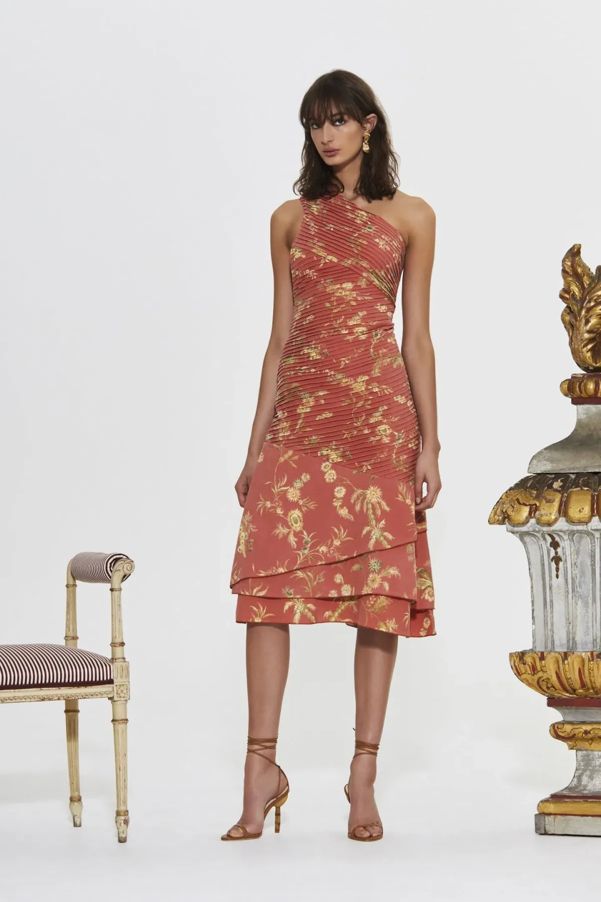 Sir The Label Florentine One Shoulder Pleated Midi Dress Print Size 3 / AU 12 for rent on The Volte - main image