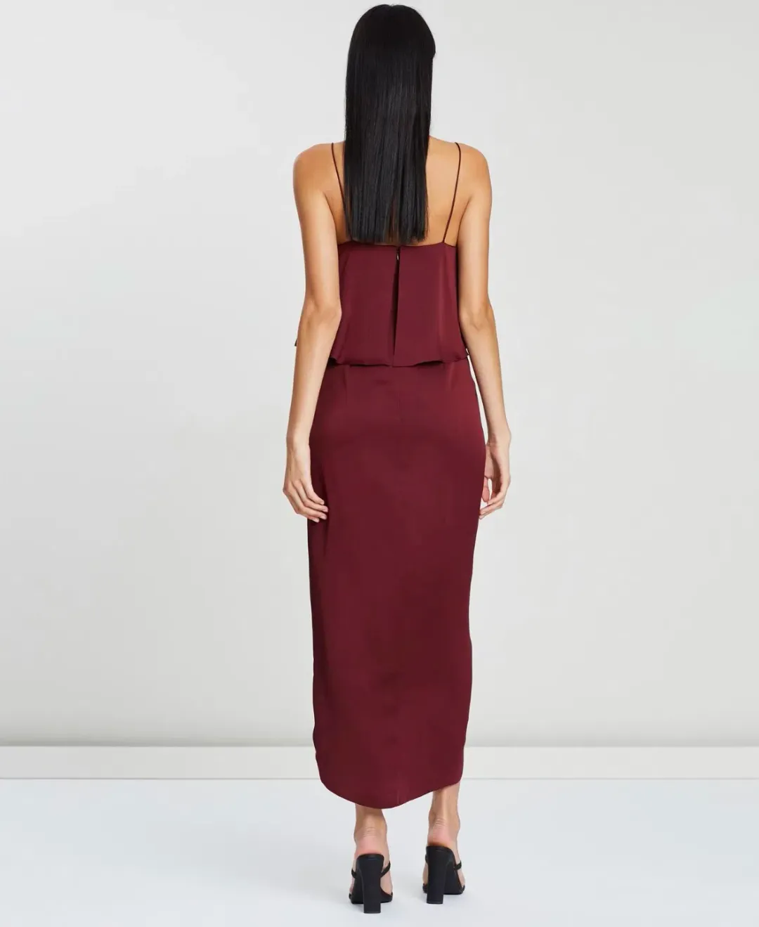 Shona Joy Luxe Cocktail Frill Dress Burgundy Size 10 for rent on The Volte - main image