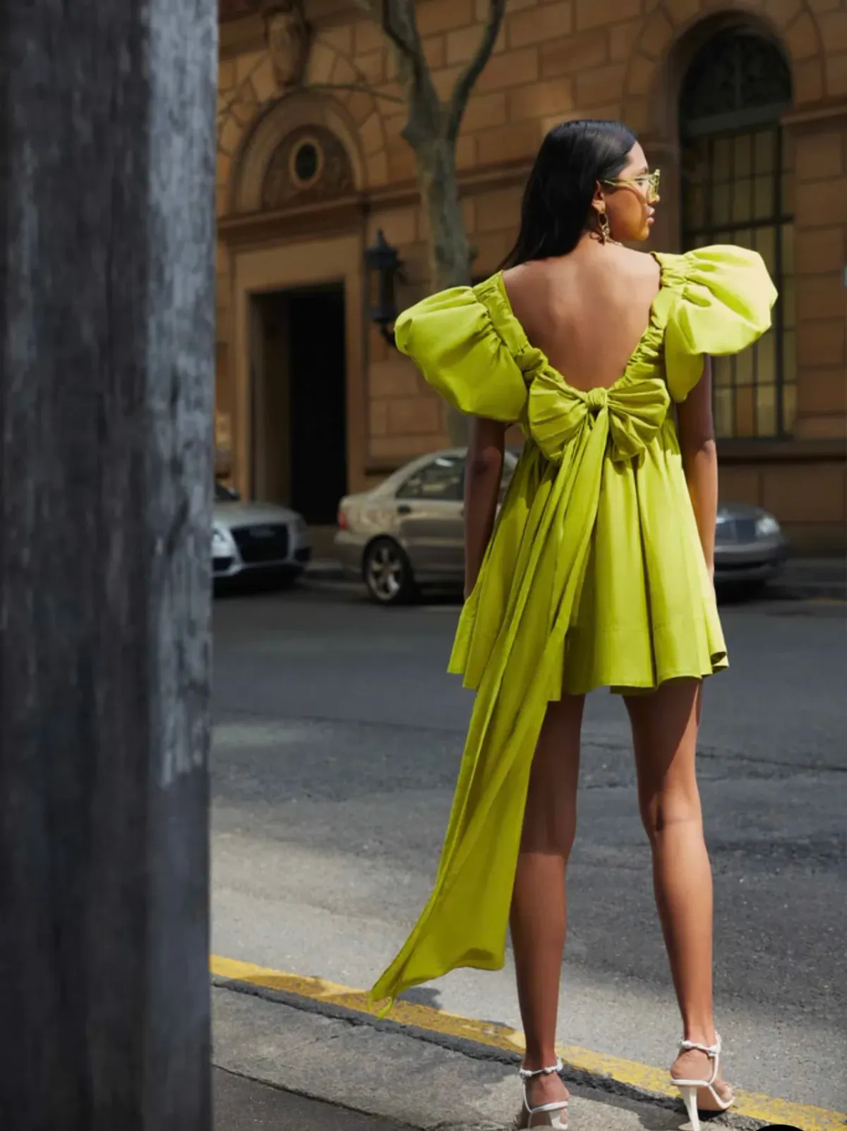 Aje Gretta Bow Back Mini Dress Chartreuse Green Size 6 - Image 3