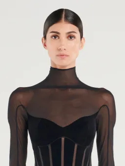 Mugler Wolford Mesh-paneled Mini Dress Black Size 6 for rent on The Volte - image 3